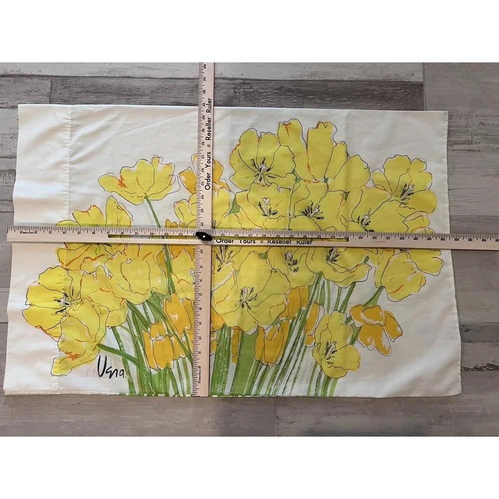 VERA NEUMANN Yellow Floral Tulip Print VTG Pillowcase By Burlington-Made In USA-